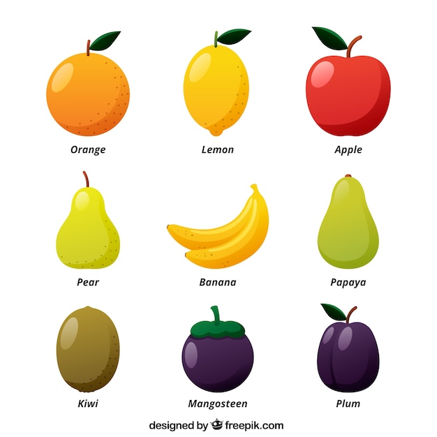 Большой набор цветных плодов в плоском дизайне
