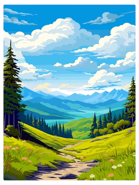 Вектор Национальный парк великих дымящихся гор винтажный туристический плакат сувенирная открытка портретная иллюстрация