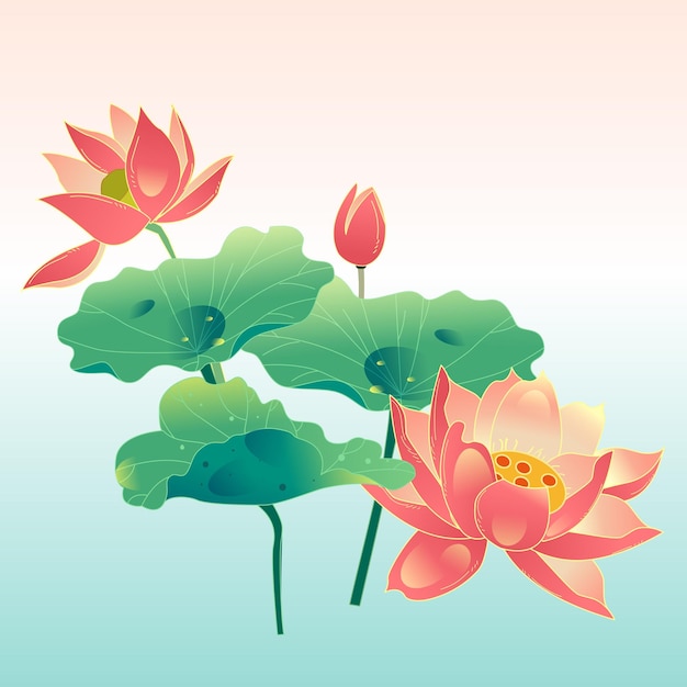 Great summer solar term summer lotus flower lotus leaf and lotus flower in summer pond vector