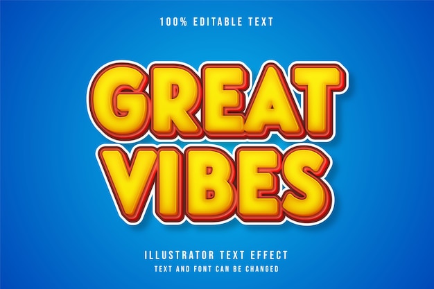 Vector great vibes,3d editable text effect yellow gradation red game style effect