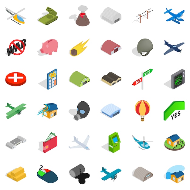 Vector great war icons set, isometric style