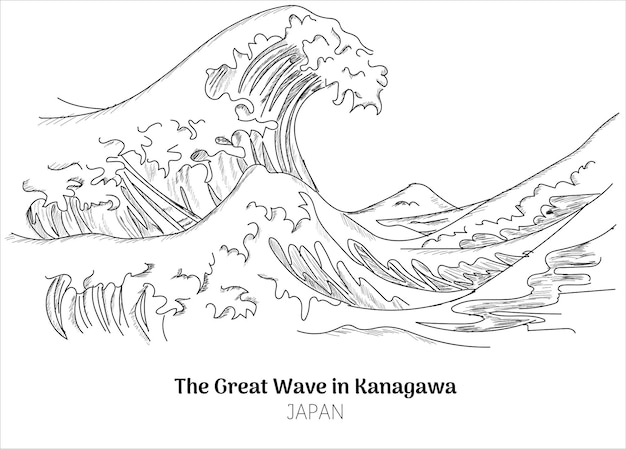 Vector the great wave in kanagawa also known as the great wave drawing