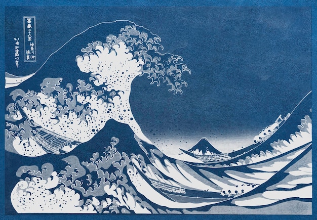 Great waves of kanagawa vintage design vector, remix van origineel schilderij van hokusai