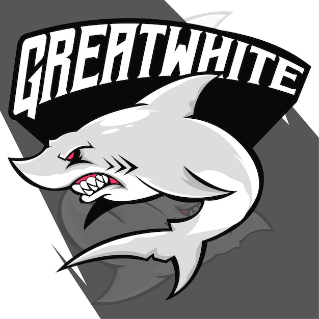 Design del logo della mascotte esport del grande squalo bianco