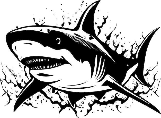 ホホジロザメのロゴのモノクロ デザイン