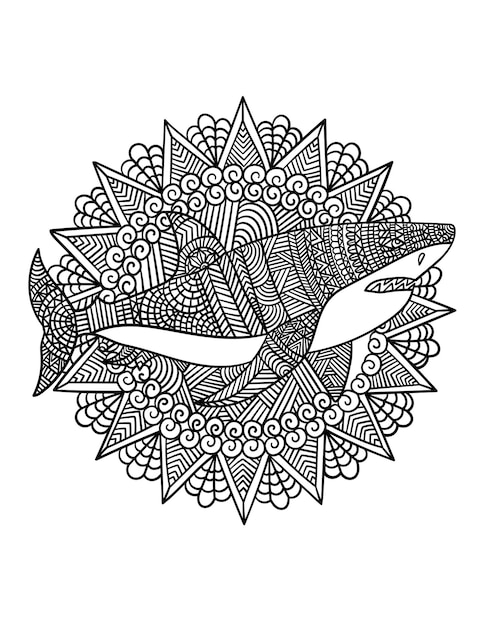 Great White Shark Mandala Coloring Page for Adults