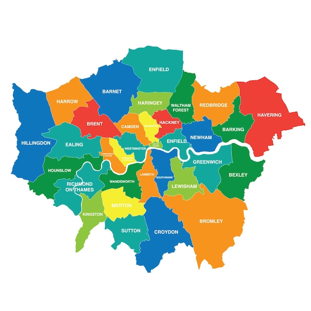 Vector greater london map showing all boroughs