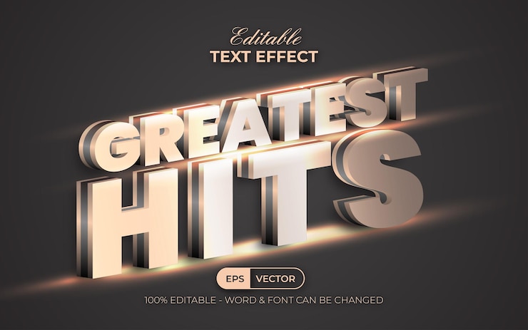 Vector greatest hits text effect gold style editable text effec