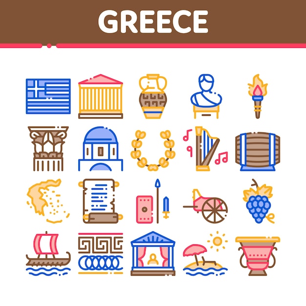 Набор иконок коллекции истории страны Греции вектор