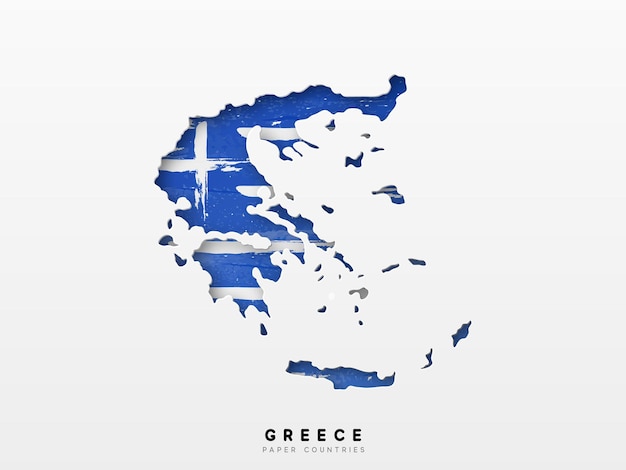 Greece detailed map with flag of country. Painted in watercolor paint colors in the national flag.