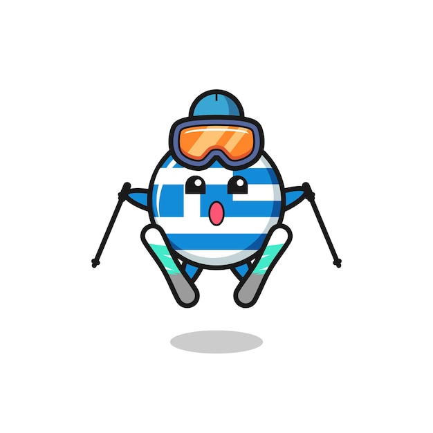 Greece flag mascot character as a ski player , cute style design for t shirt, sticker, logo element