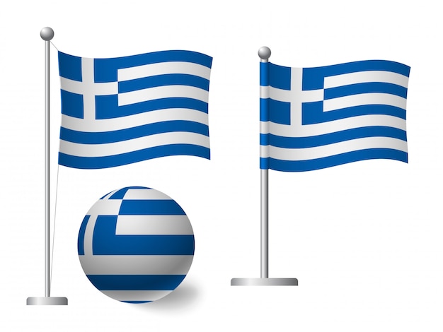 Greece flag on pole and ball icon