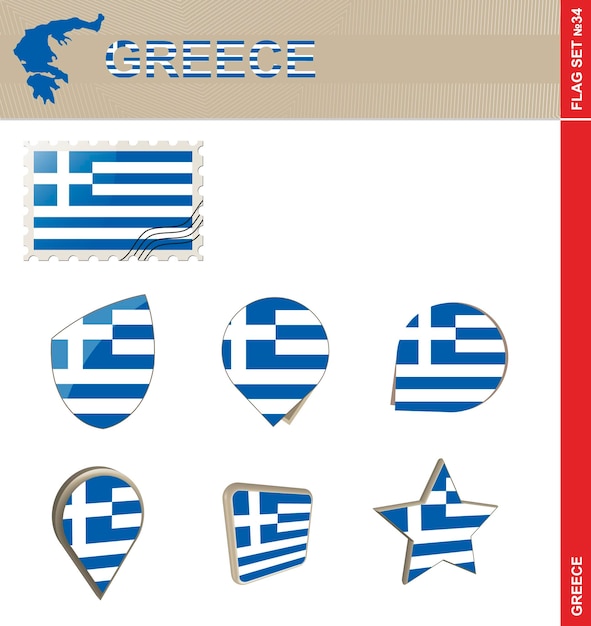 Greece Flag Set Flag Set 34 Vector