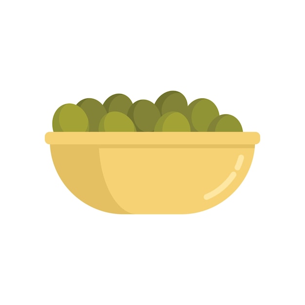 Иконка оливковой миски с едой в Греции Плоская иллюстрация векторной иконки миски с оливками в Греции для веб-дизайна изолирована