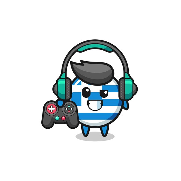 La mascotte del giocatore della grecia con in mano un design carino per il controller di gioco