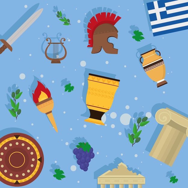 Vector greece icons pattern