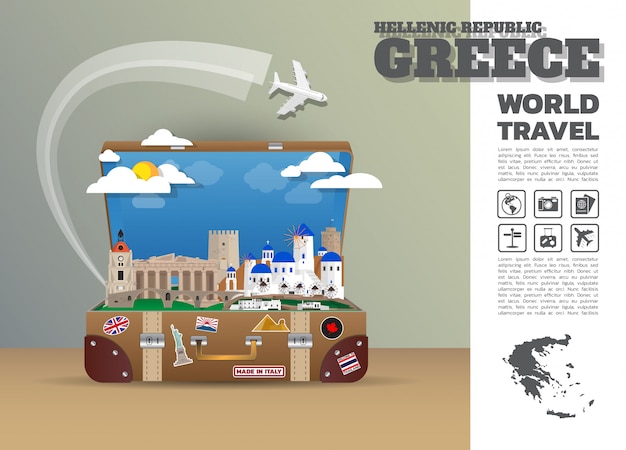 Greece landmark global travel and journey infographic luggage.3d design