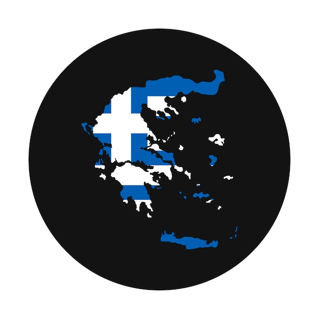 黒の背景に旗とギリシャの地図のシルエット
