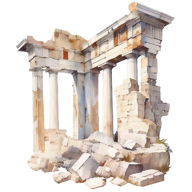 Vector greece ruin watercolor illustration