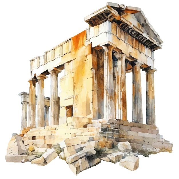 Vector greece ruin watercolor illustration