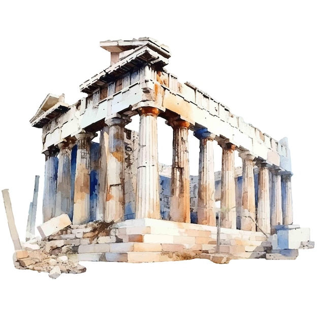 Vector greece ruin watercolor illustration