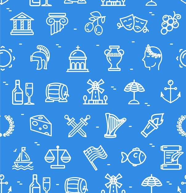 Greece Signs Seamless Pattern Background on a Blue Vector