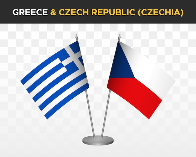 Greece vs czech republic czechia desk flags mockup isolated 3d vector illustration greek table flag