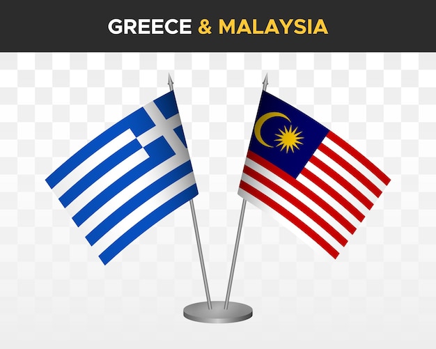 Greece vs malaysia desk flags mockup isolated 3d vector illustration greek table flag