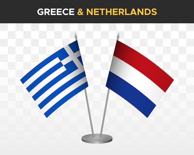 Greece vs netherlands desk flags mockup isolated 3d vector illustration greek table flag