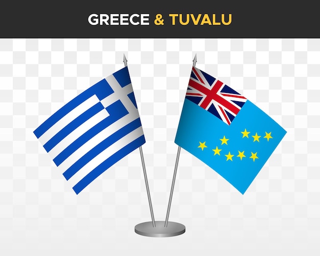 Greece vs tuvalu desk flags mockup isolated 3d vector illustration greek table flag