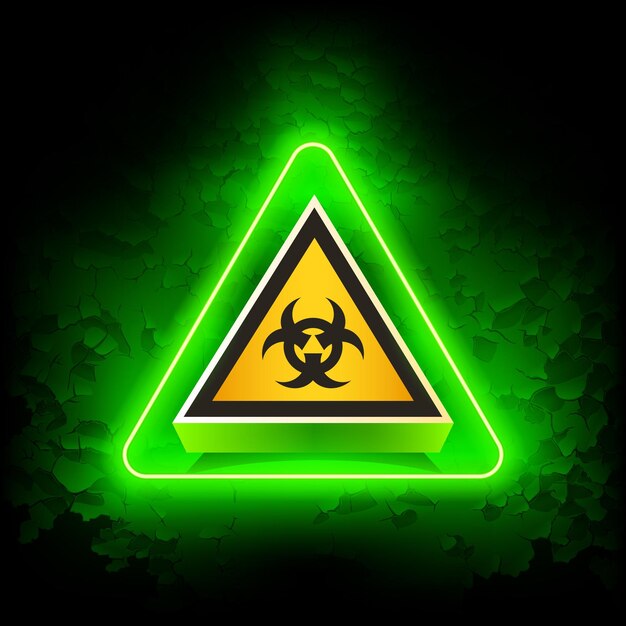 Vector greeen neon biohazard risk sign on grunge background