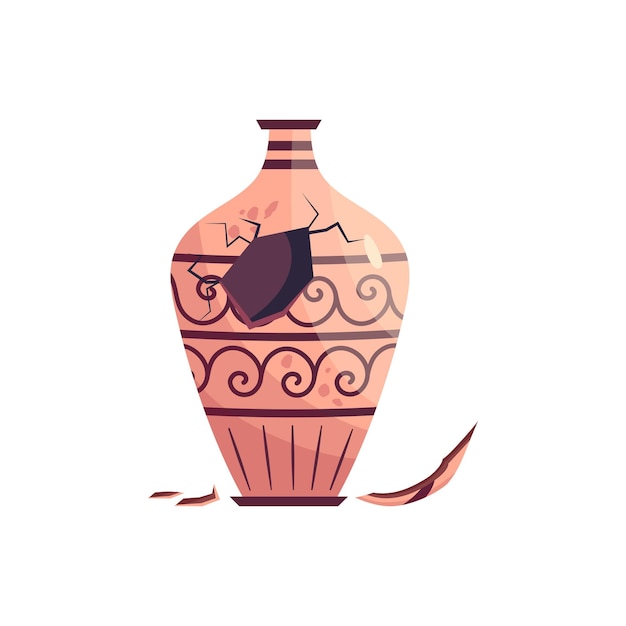 Vector greek broken vase ancient jar isolated ceramic broken vase with greek symbol cartoon vector illustration pottery jar earthenware antique design