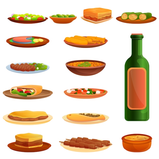 Greek cuisine icons set