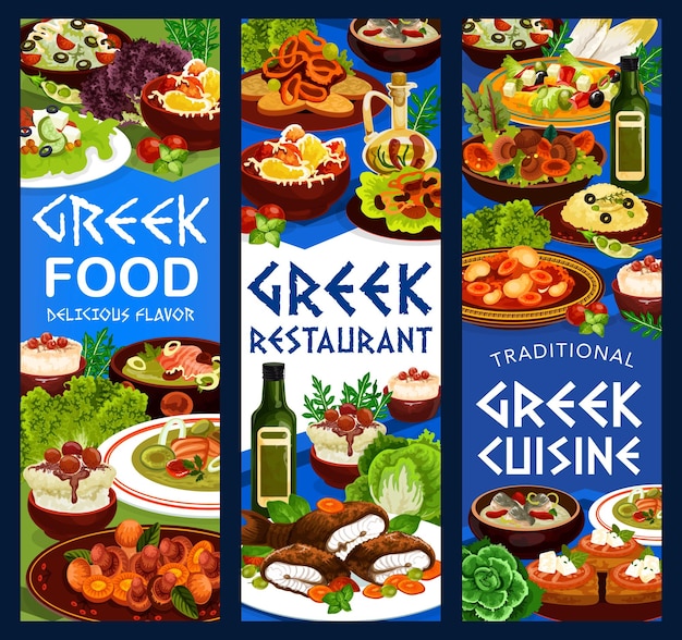 Vector greek cuisine restaurant food banners