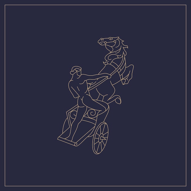Greek god apollo line art vector illustration design minimalist god apollo riding horse carriage
