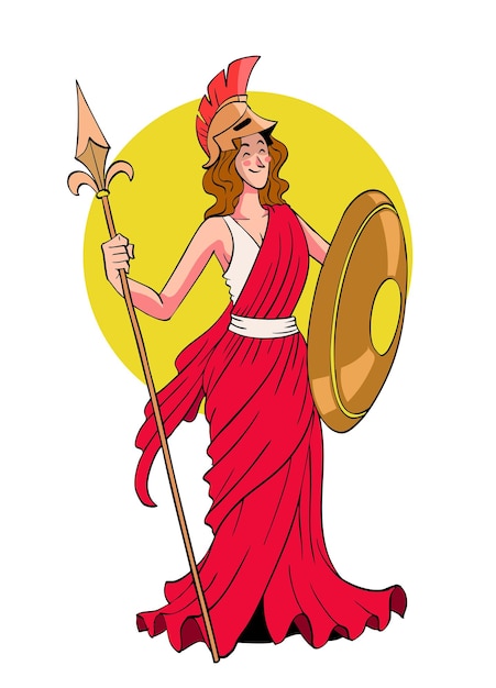 Greek God of Athena in Vintage Retro Hand Drawn Style