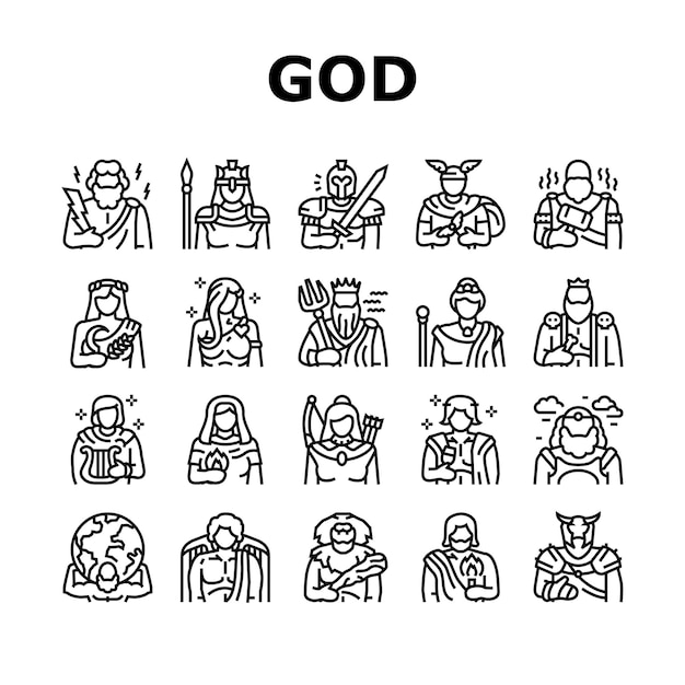 Greek god mythology ancient icons set vector