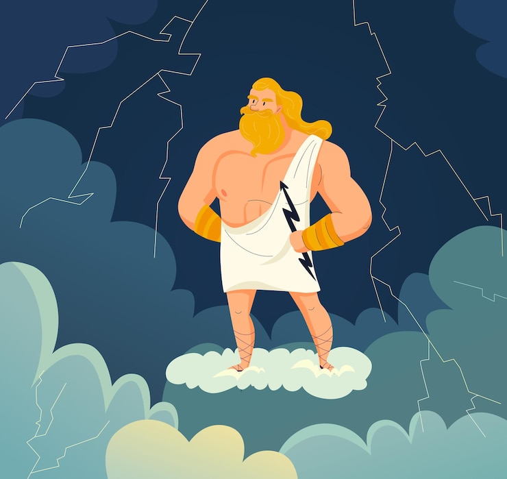 Vector greek god of sky and thunder zeus holding lightning cartoon