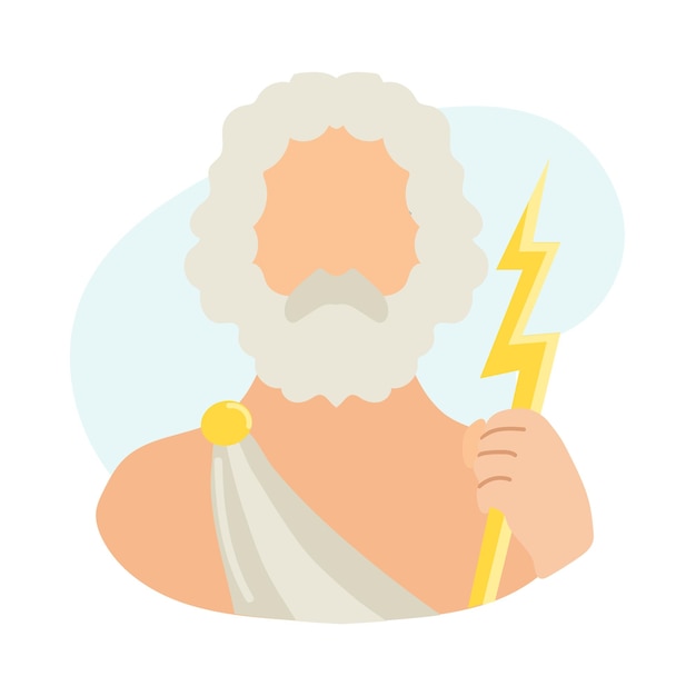 Greek god Zeus with thunderbolt in hand icon clipart avatar flat vector illustration