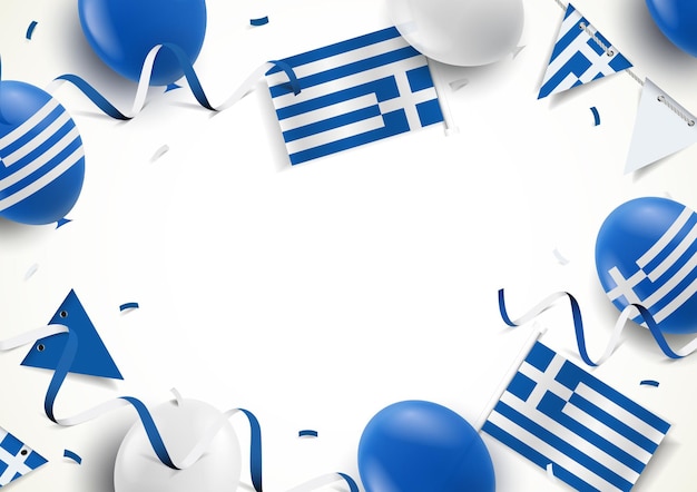 Греческий праздник. Рамка с воздушными шарами, флагами