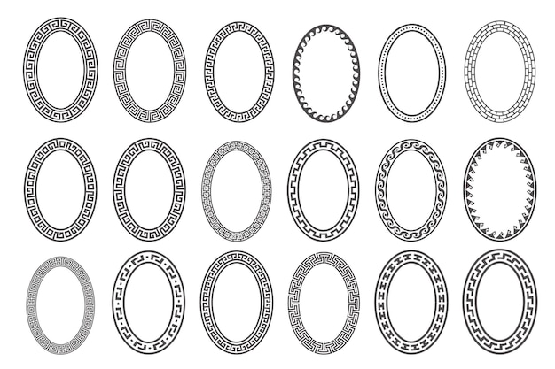 그리스 키 타원형 프레임 세트 구불구불한 장식품이 있는 원형 테두리 타원 고대 디자인
