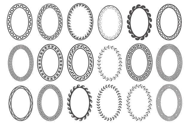 Premium Vector | Greek key oval frame set ellipse ancient designs circle  borders with meander ornaments