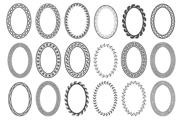 그리스 키 타원형 프레임 세트 타원 고대 디자인 구불구불한 장식품이 있는 원형 테두리