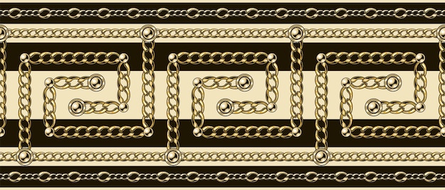 Greek key pattern border with gold chains beads