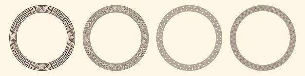 Коллекция круглых рамок с греческим узором декоративный древний меандр