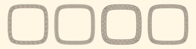 Коллекция округлых квадратных рамок с греческим узором Декоративный древний меандр