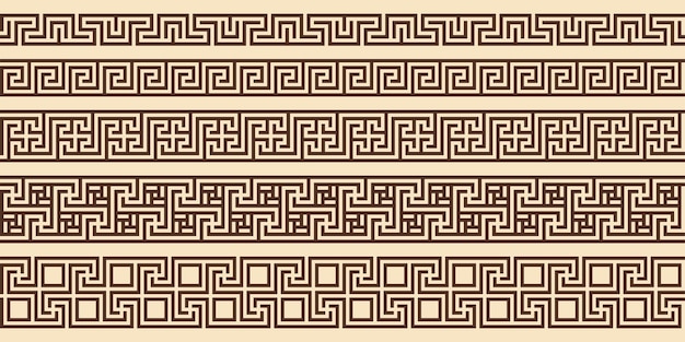 Greek key pattern seamless borders collection Decorative ancient meander