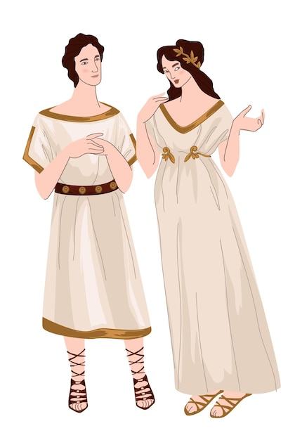 Vector greek man and woman wearing traditional clothes