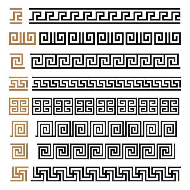 Motivi greci simboli vettoriali bordi cornici set collezione di elementi chiave greci