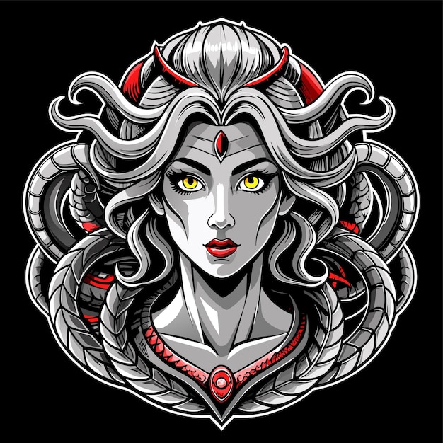 Vector greek mythology medusa hand drawn cartoon character sticker icon concept isolated illustration